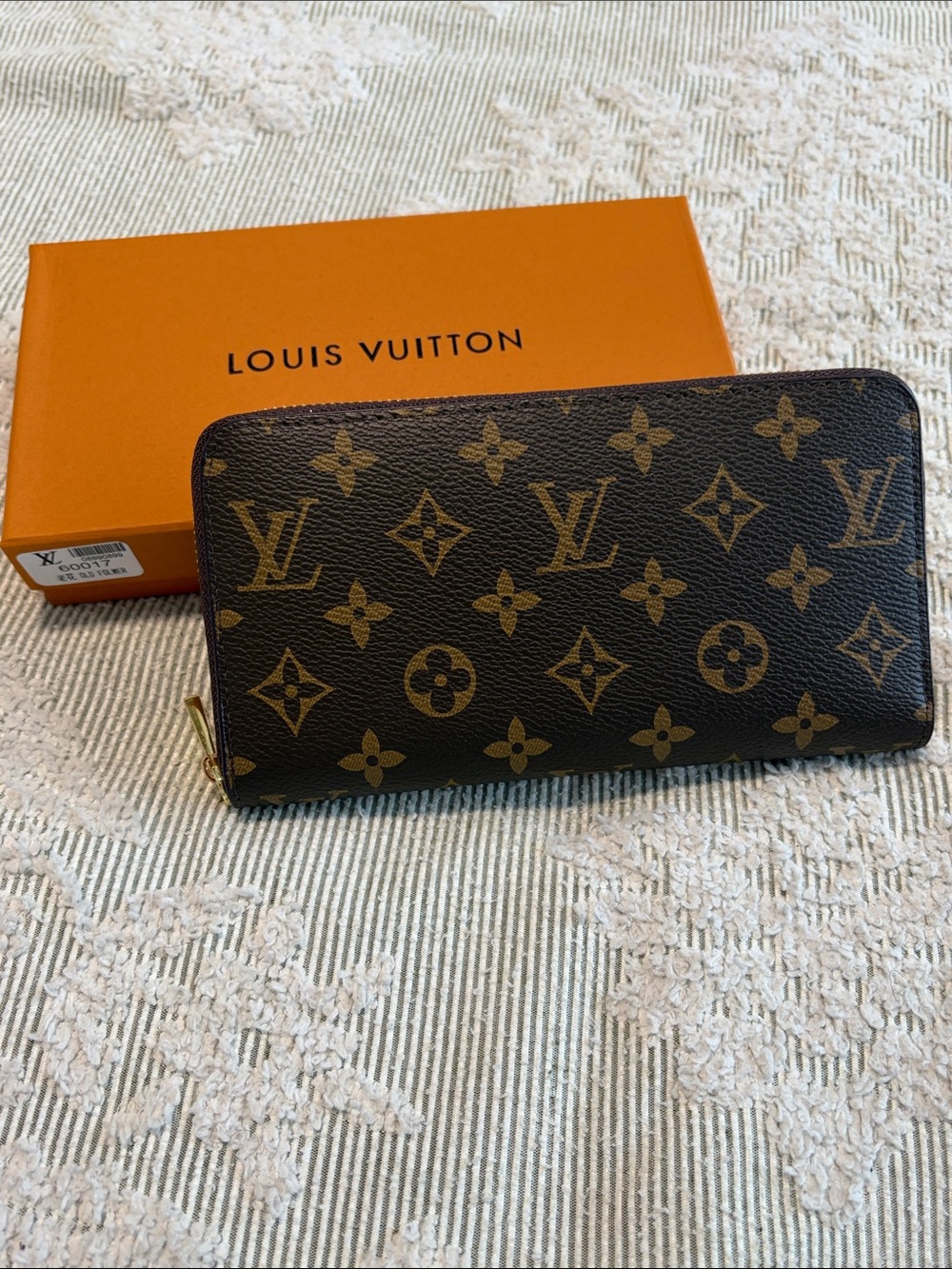 Monogram Zip Wallet in Brown and Gold-tone